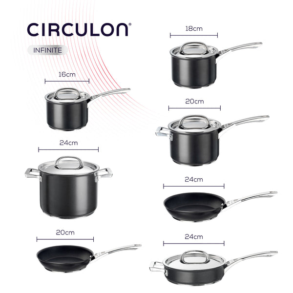 Circulon Infinite Topf und Pfannenset Induktion 7-teilig, Suppentopf, Schmorpfanne, Bratpfanne