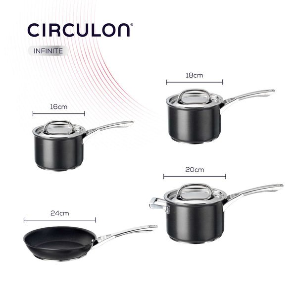 Circulon Infinite Topf und Pfannenset Induktion 4-teilig, Stieltopf 16/18/20cm, Bratpfanne 24cm
