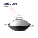 Circulon Inifinite Stir-fry Wok Pfanne Induktionsgeeignet 36cm mit Deckel und Griffen aus Edelstahl