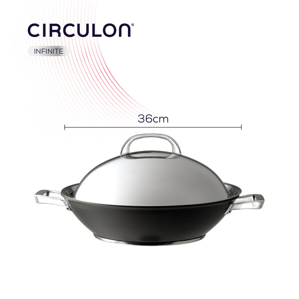 Circulon Inifinite Stir-fry Wok Pfanne Induktionsgeeignet 36cm mit Deckel und Griffen aus Edelstahl