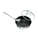 Circulon SteelShield stainless steel nonstick chef's pan with lid & metal scraping spoon. Built for bold cooking.