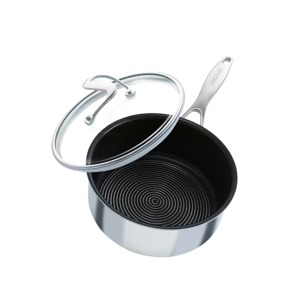 Circulon SteelShield stainless steel nonstick saucepan with lid. Built for bold cooking.